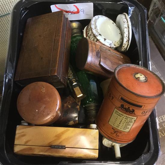 Two scent bottles, a telescopic pencil and ten tortoiseshell and other boxes